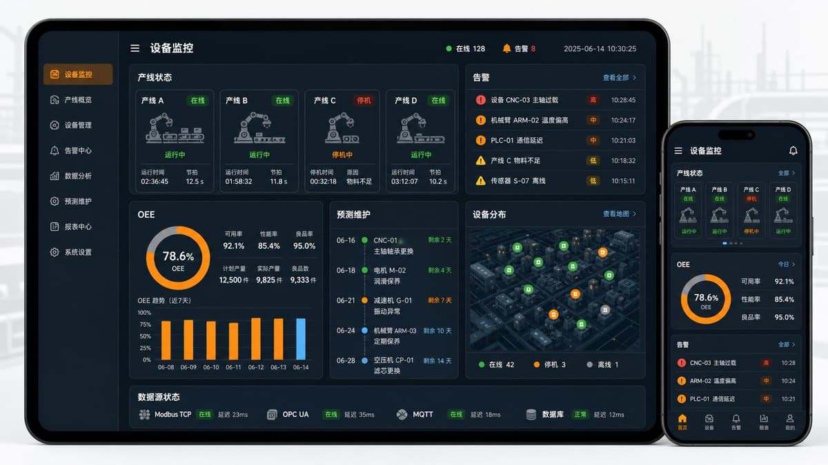 工业设备监控和预测维护平台 UI 界面图