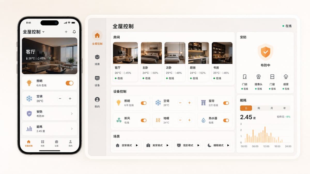 深圳智能硬件样机联调 App 与后台 UI 界面图